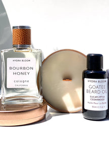 Bourbon + Honey Cologne, Tea Tree Soap and Goatee Oil Collection